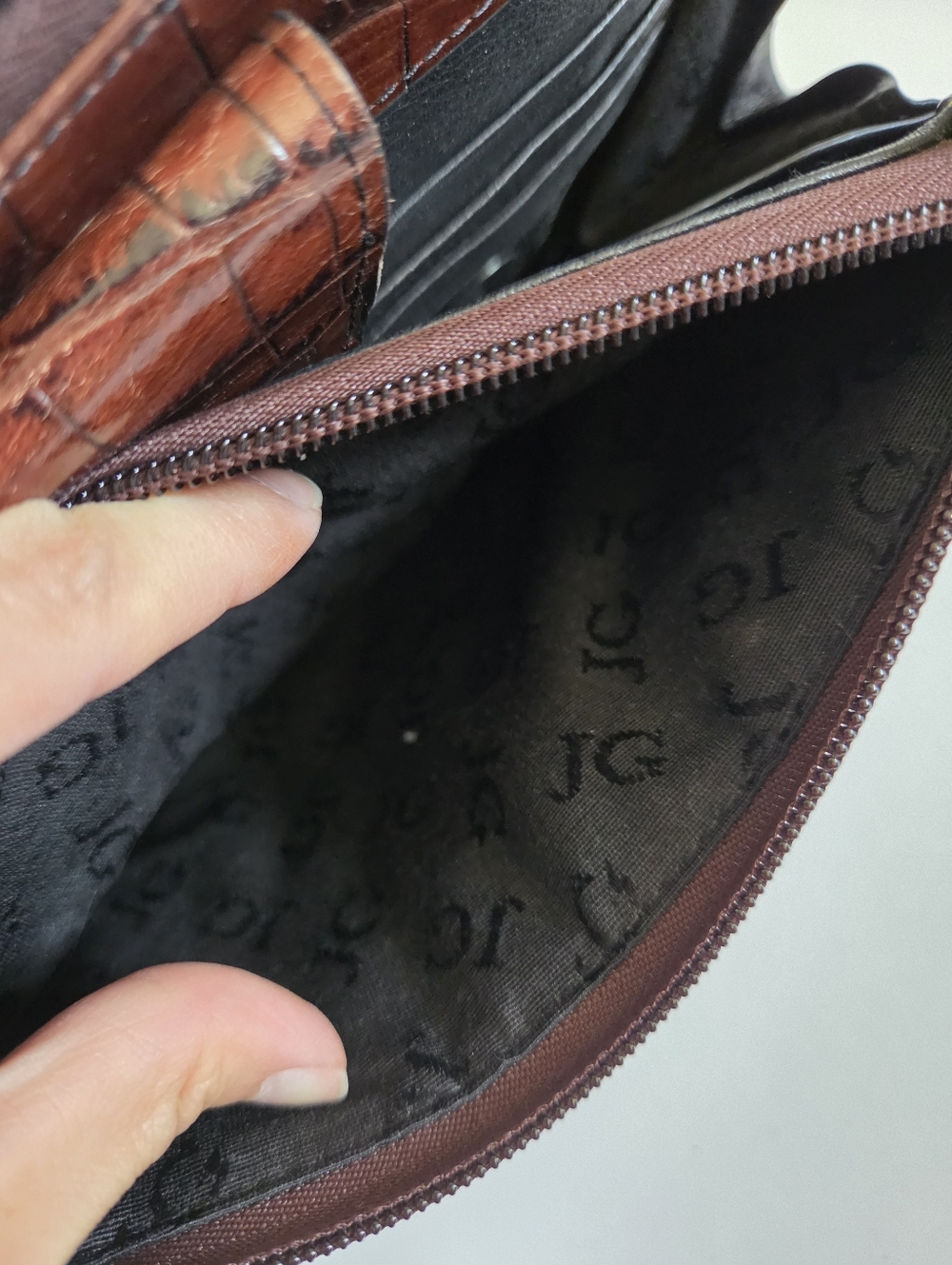 VTG Jack Georges black leather brown croc embossed crossbody purse wallet - Picture 8 of 10